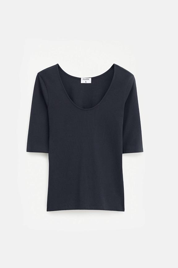 Filippa K Cotton Stretch Scoop Neck Top Black 